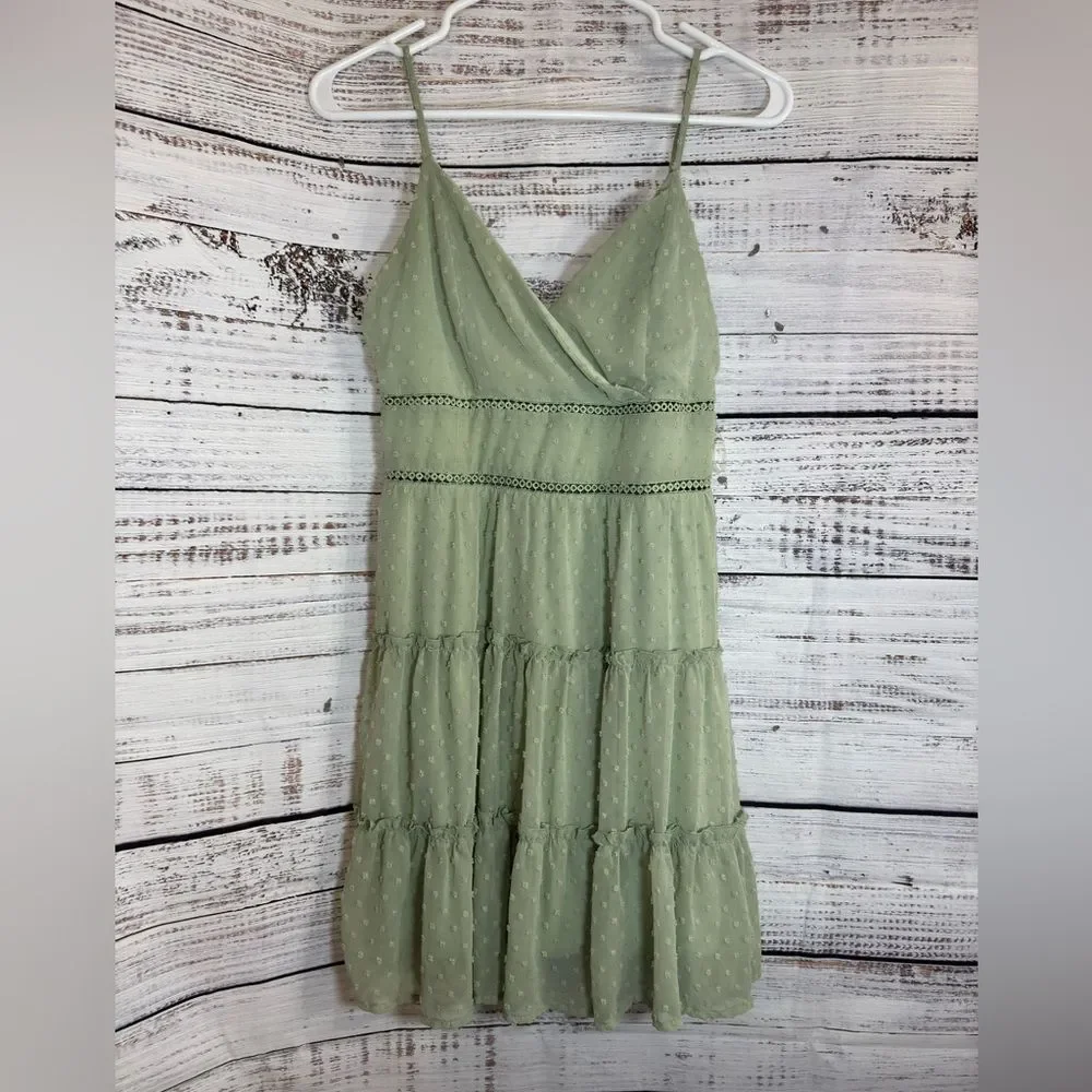 Altar’d state Dress Womens Size Medium chiffon lace tiered Sage‎ Green Mini
